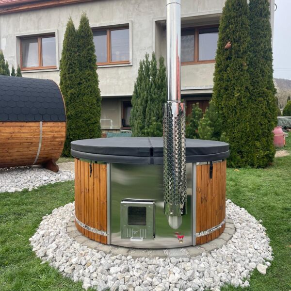 Stiklašķiedras kubls ar integrēto krāsni un hidromasāžu Ø200 cm